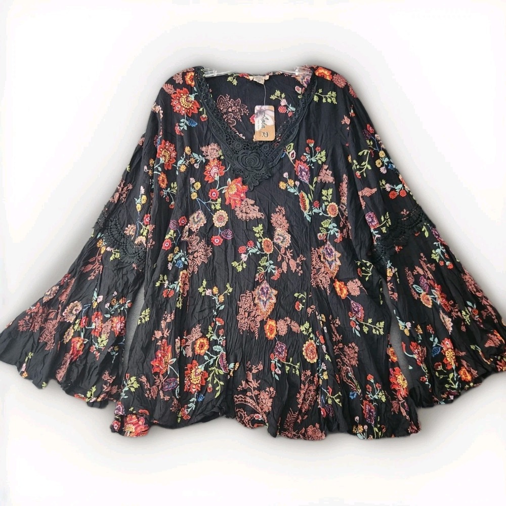 Y2K Lola P.  Boho Whimsigoth Dark Fairy Witchy‎ Tunic Bell Sleeves NWT Flowy 3X